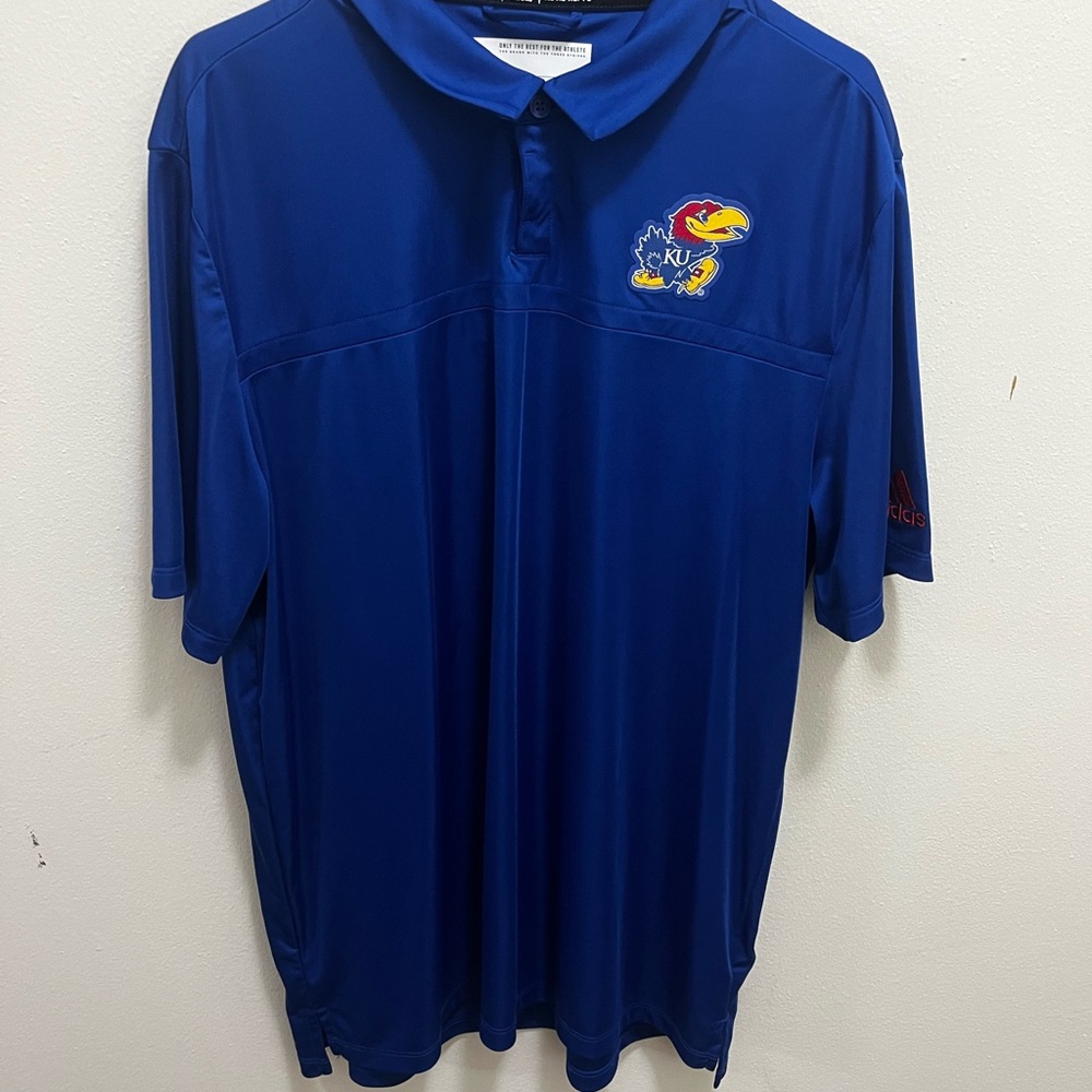 NWT Adidas Kansas Jayhawks GameMode Polo Shirt Blue XL EC2739